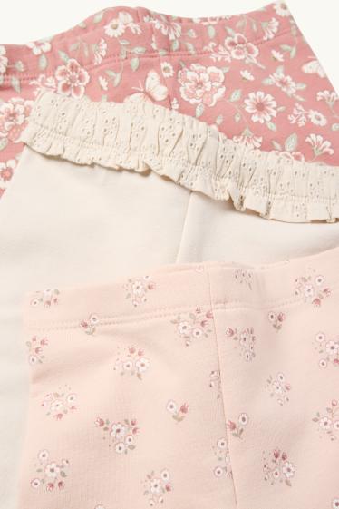 Neonate - Confezione da 3 - fiorellini - leggings termici per neonate - rosa