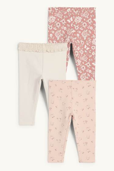 Neonate - Confezione da 3 - fiorellini - leggings termici per neonate - rosa