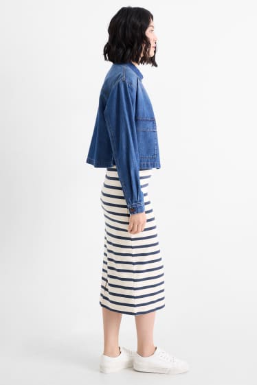 Dámské - Pouzdrová sukně - pruhovaná - tmavomodrá / krémově bílá