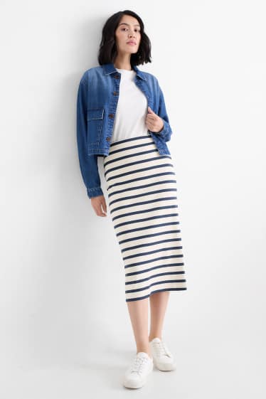 Dámské - Pouzdrová sukně - pruhovaná - tmavomodrá / krémově bílá