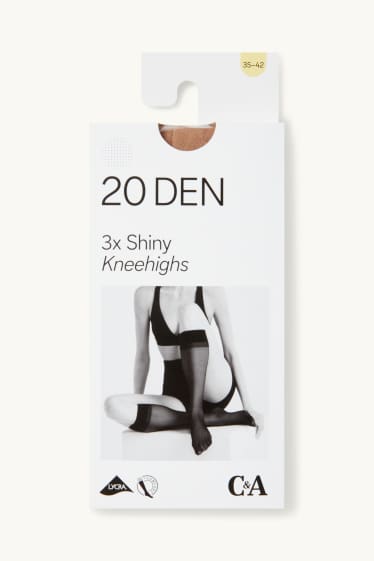 Dames - Set van 3 paar - fijne kniekousen - LYCRA® - 20 DEN - bruin