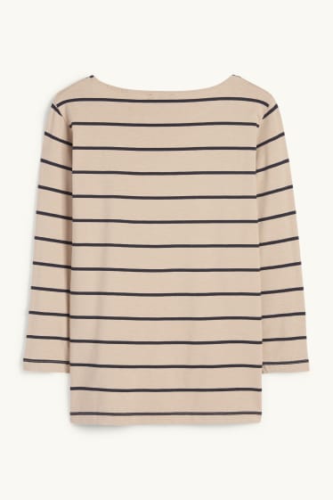 Dámské - Tričko s dlouhým rukávem - pruhované - světle béžová