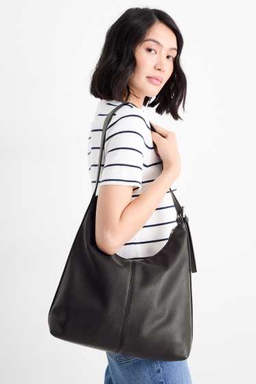 Damen - Schultertasche - Lederimitat - schwarz