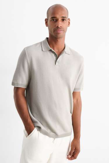 Herren - Strick-Poloshirt - Regular Fit - hellgrau