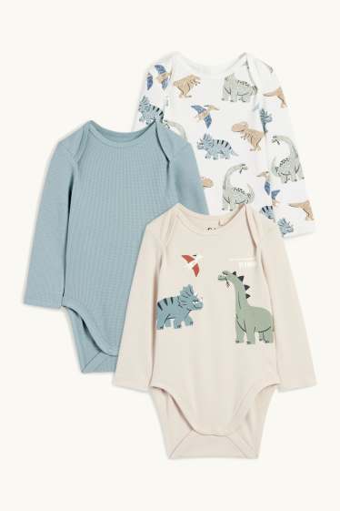 Baby: jongens - Set van 3 - dino - rompertje - lichtgrijs