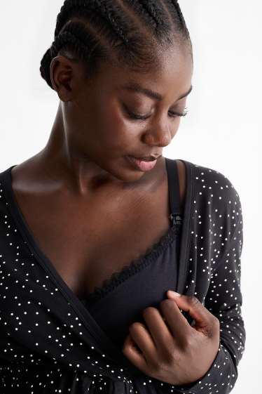 Femmes - Pyjama d’allaitement - à pois - noir