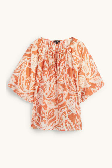 Femmes - Chemisier à encolure en V - à motif - orange foncé