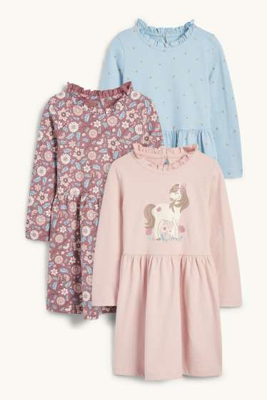 Copii - Fete - Multipack 3 buc. - floare și cal - rochie - roz închis
