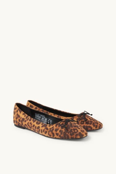 Damen - Ballerinas - Velourslederimitat - Leo-Print - schwarz / beige