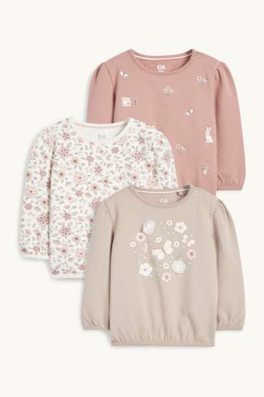 Bébés filles - Lot de 3 - petits fleurs et papillon - sweat bébé - rose foncé
