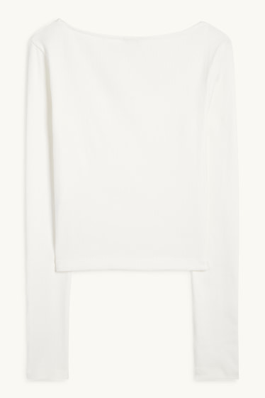 Femei - Tricou crop cu mânecă lungă - reiat - alb