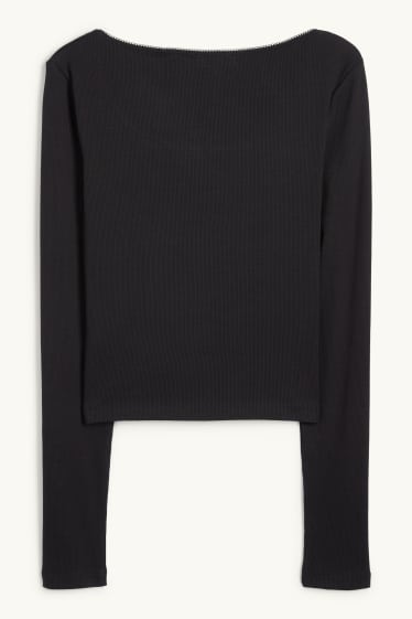 Dames - Korte longsleeve - geribd - zwart