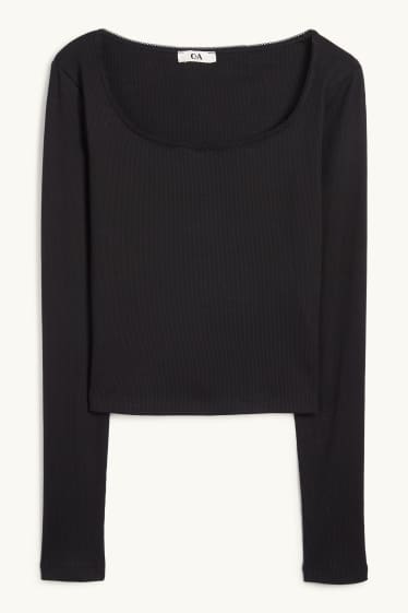 Dames - Korte longsleeve - geribd - zwart