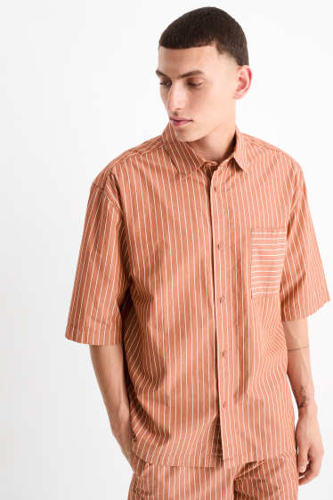 Hommes - Chemise - relaxed fit - col kent - à rayures - terracotta
