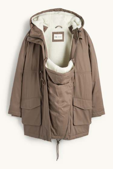 Damen - Umstands-Parka mit Kapuze und Baby-Einsatz - wasserabweisend - braun