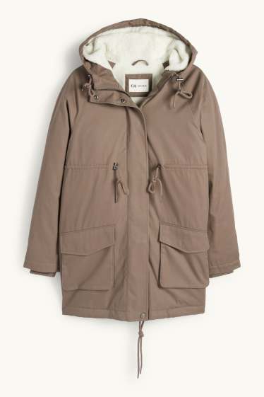 Damen - Umstands-Parka mit Kapuze und Baby-Einsatz - wasserabweisend - braun