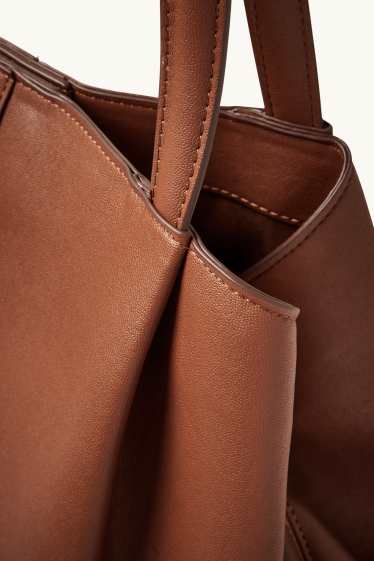 Damen - Großer Shopper - Lederimitat - braun