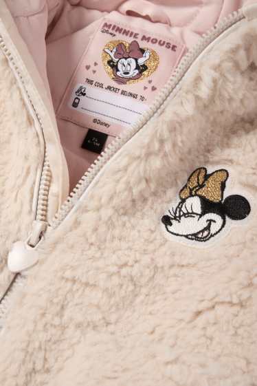 Baby Mädchen - Minnie Maus - Baby-Kunstfell-Jacke mit Kapuze - hellbeige