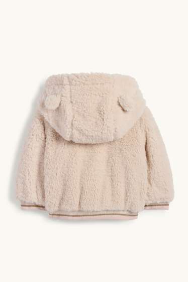 Baby Mädchen - Minnie Maus - Baby-Kunstfell-Jacke mit Kapuze - hellbeige