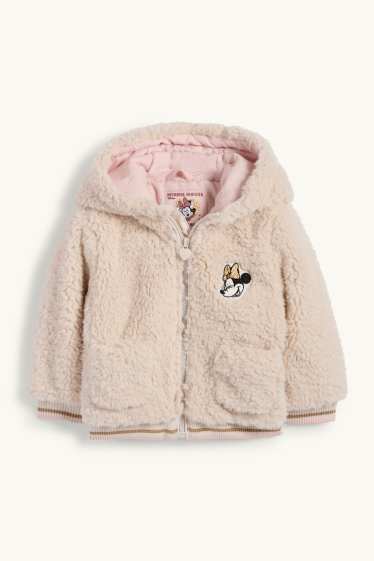 Baby Mädchen - Minnie Maus - Baby-Kunstfell-Jacke mit Kapuze - hellbeige