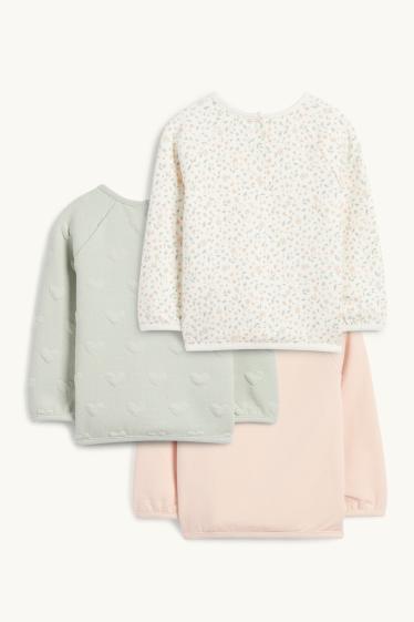 Baby: meisjes - Set van 3 - bloemetjes en hartjes - babysweatshirt - roze