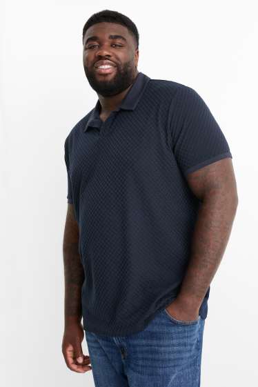 Men - Polo shirt - textured - dark blue