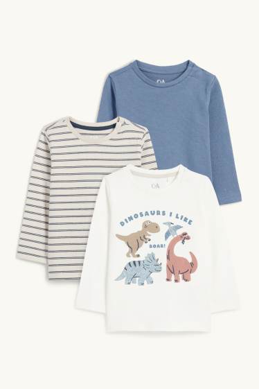Bébés garçons - Lot de 3 - dinosaure - haut à manches longues pour bébé - blanc