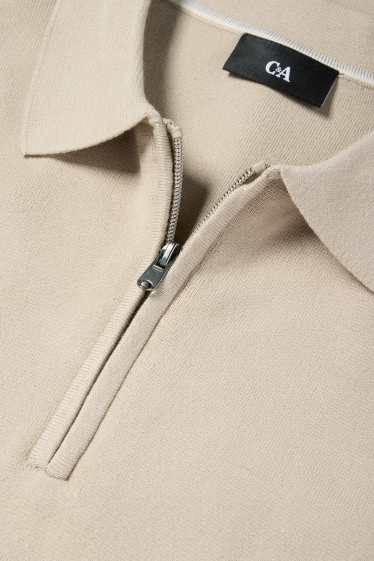 Uomo - Polo a maniche lunghe - lavorata a maglia - beige