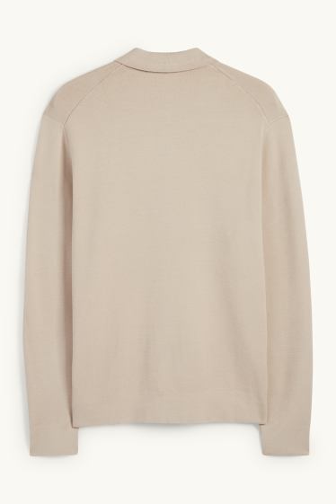 Uomo - Polo a maniche lunghe - lavorata a maglia - beige