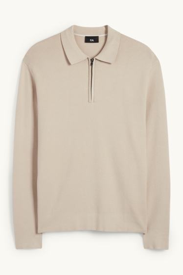 Uomo - Polo a maniche lunghe - lavorata a maglia - beige
