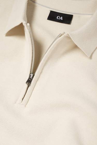 Home - Polo de mànigues llargues - de punt - blanc trencat