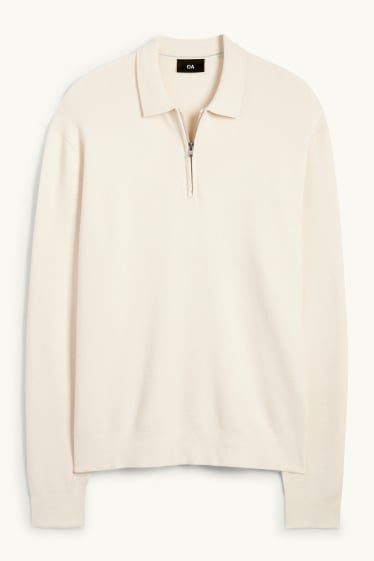 Home - Polo de mànigues llargues - de punt - blanc trencat