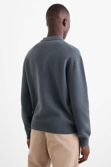 Home - Polo de mànigues llargues - de punt - gris fosc