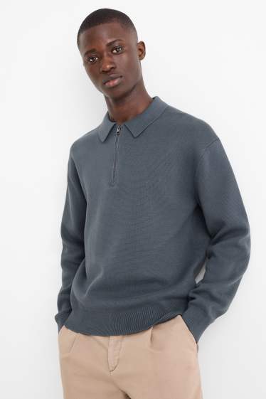 Home - Polo de mànigues llargues - de punt - gris fosc