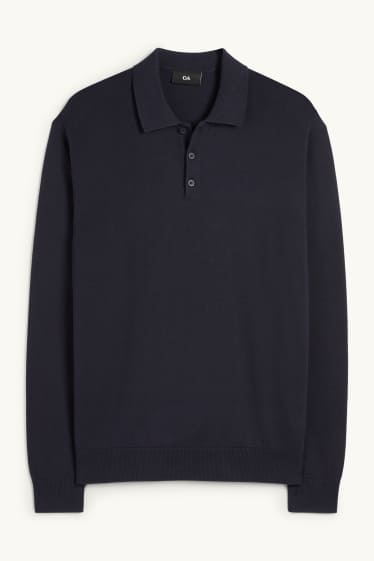 Hommes - Polo à manches longues - brodé - bleu foncé