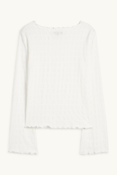 Dona - Samarreta de màniga llarga - de punt de niu d'abella - blanc