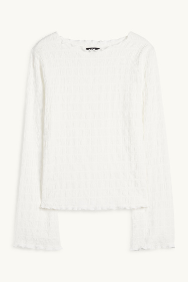 Dona - Samarreta de màniga llarga - de punt de niu d'abella - blanc