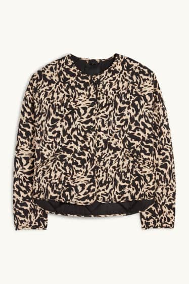Damen - Steppjacke - Leo-Print - schwarz / beige
