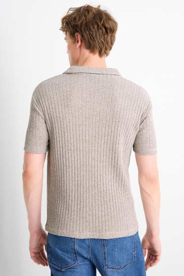 Herren - Strick-Poloshirt - gerippt - beige