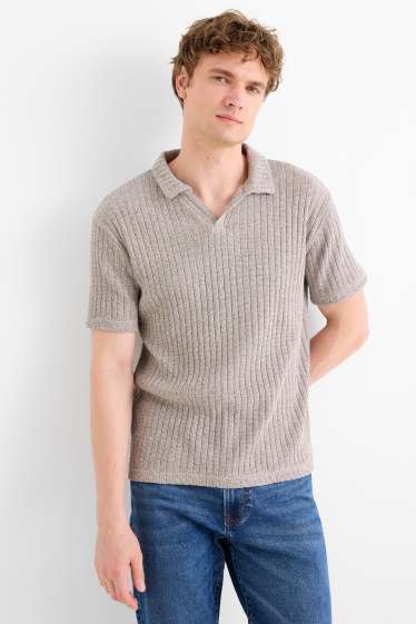 Herren - Strick-Poloshirt - gerippt - beige