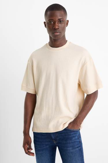 Pánské - Tričko - relaxed fit - strukturované - krémově bílá