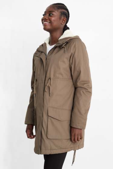 Damen - Umstands-Parka mit Kapuze und Baby-Einsatz - wasserabweisend - braun