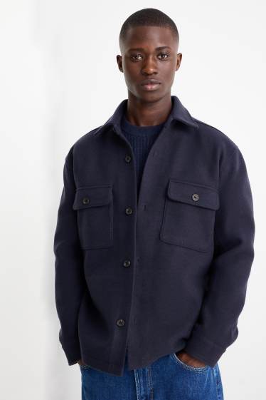 Hommes - Veste-chemise - relaxed fit - col kent - bleu foncé