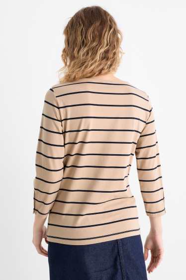 Dámské - Tričko s dlouhým rukávem - pruhované - světle béžová