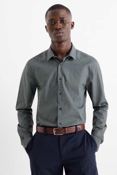 Men - Business shirt - slim fit - kent collar - easy-iron - minimal print - dark green
