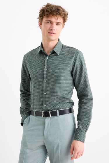 Bărbați - Cămașă office - regular fit - guler Kent - nu necesită călcare - cu model - verde închis