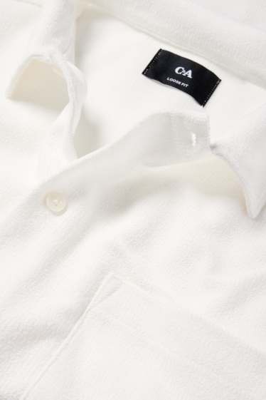 Home - Camisa de punt de mitja - loose fit - coll solapa - acanalada - blanc trencat