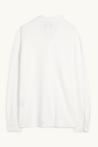 Home - Camisa de punt de mitja - loose fit - coll solapa - acanalada - blanc trencat