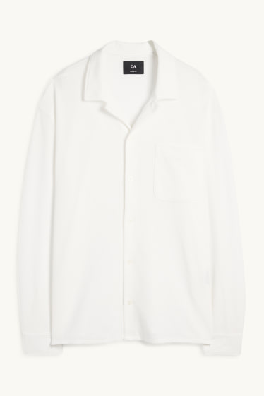 Home - Camisa de punt de mitja - loose fit - coll solapa - acanalada - blanc trencat