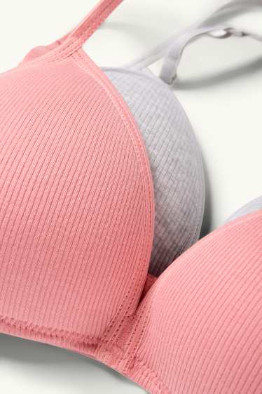 Kinder Mädchen - Multipack 2er - BH ohne Bügel - wattiert - gerippt - rosa